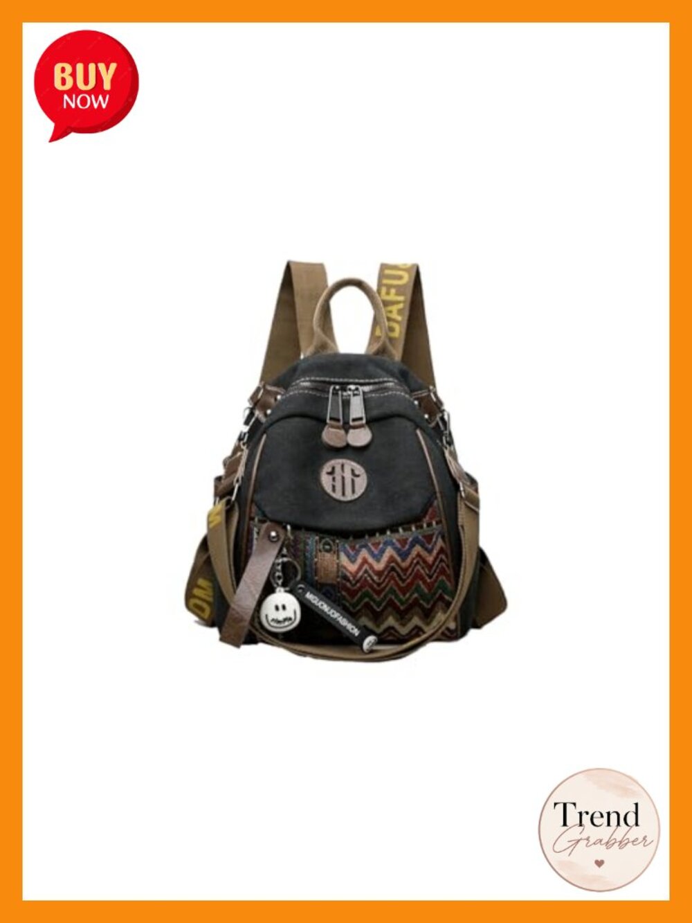 Canvas Backpack for Women Ethnic Embroidery 4-Way Carry Handbag Convertible